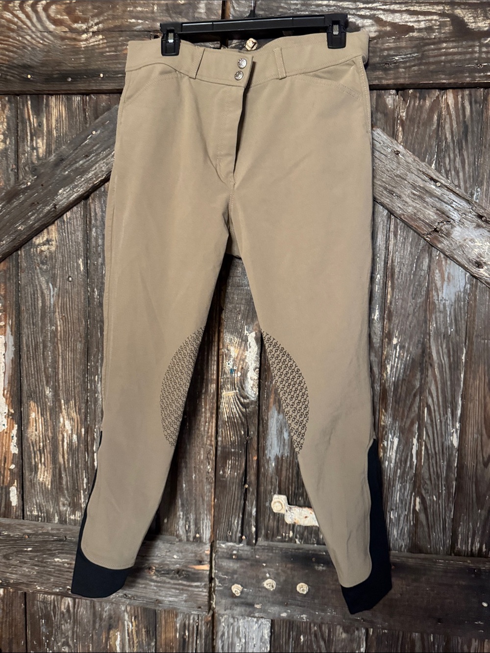 Dover Saddlery Tan Riding Breeches with Black Ankle Panels